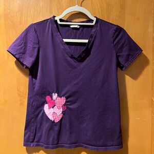 hand sewn hearts patchwork uniqlo purple shortsleeve tshirt